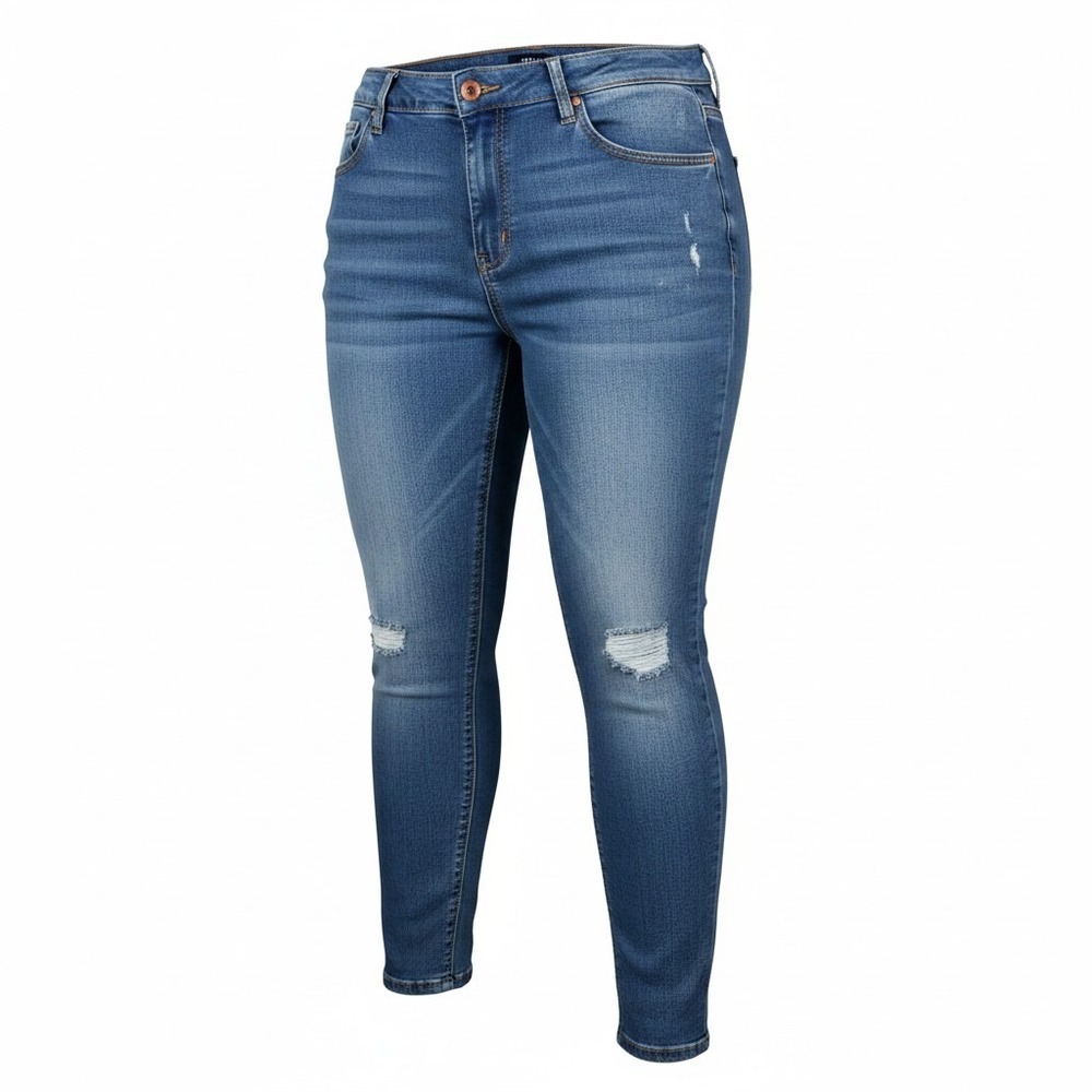 Revery Womens Comfort Hi-Rise Skinny Ankle Jeans Medium Wash Distressed Size 16W